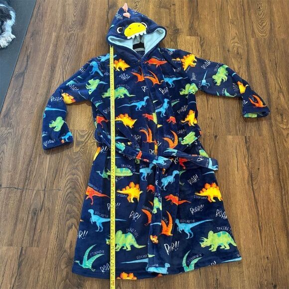 Giggling Getup Kids Dinosaur Hooded Plush Robe Blue Size L - Picture 11 of 11